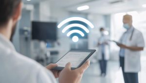 Símbolo de rede Wi-Fi corporativo para clínicas e laboratórios